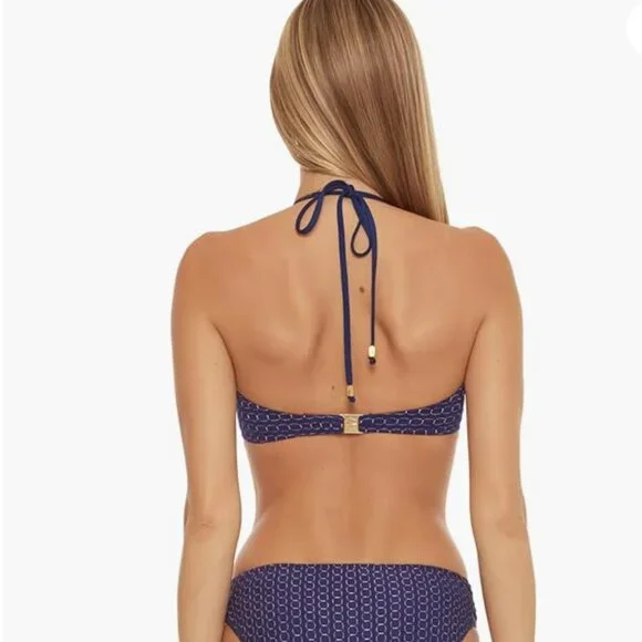 Trina Turk Adeline Metallic Bandeau Top Navy Size 6 7596 - Picture 2 of 3